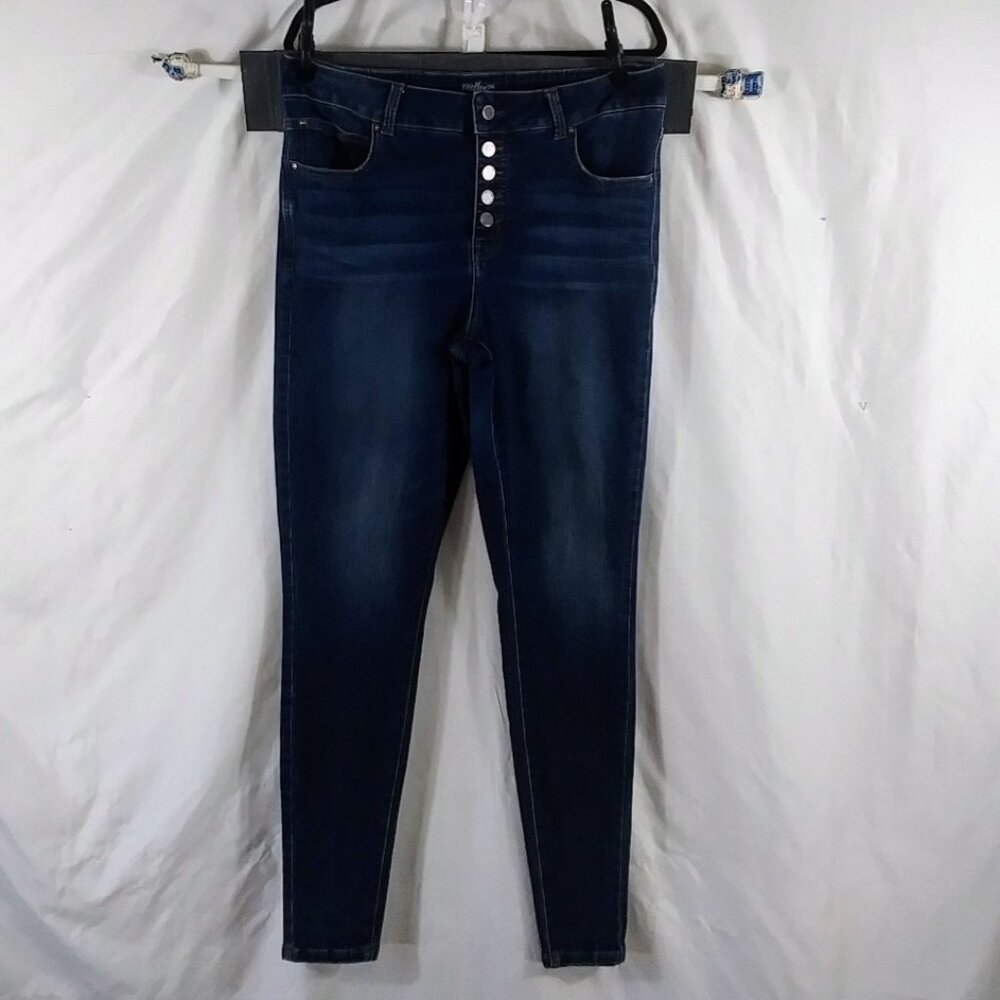 Maurices Women's Blue Button Fly High Rise Y2K Skinny Flex Jeans Size 14W LONG